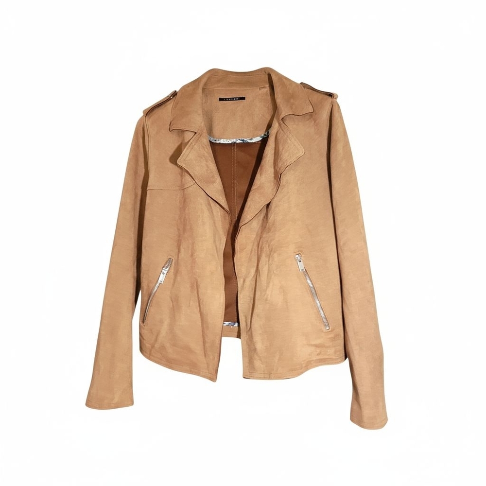 T Tahari Faux Leather Jacket Sz M Brown/Camel